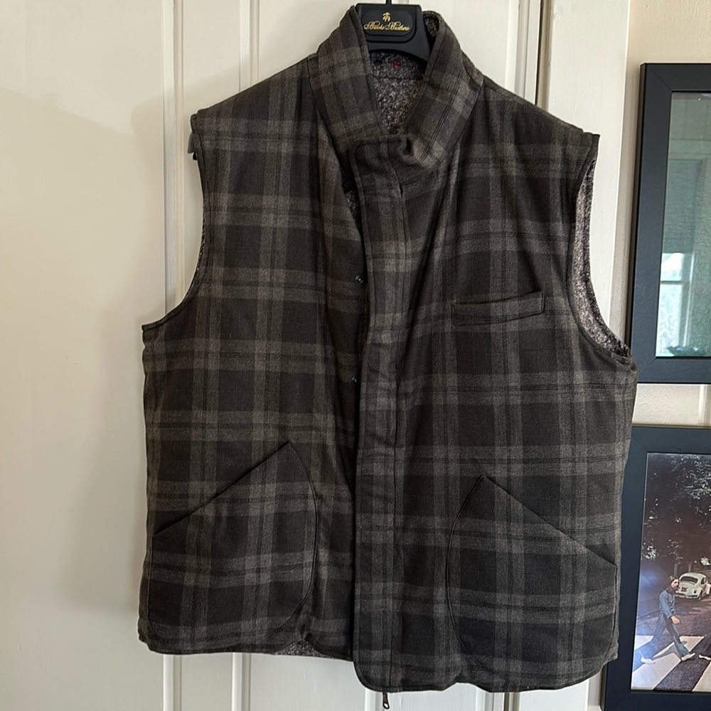 Isaia Reversible Flannel Wool-Cashmere and Printed Insulated Puffer Vest XL Eu54